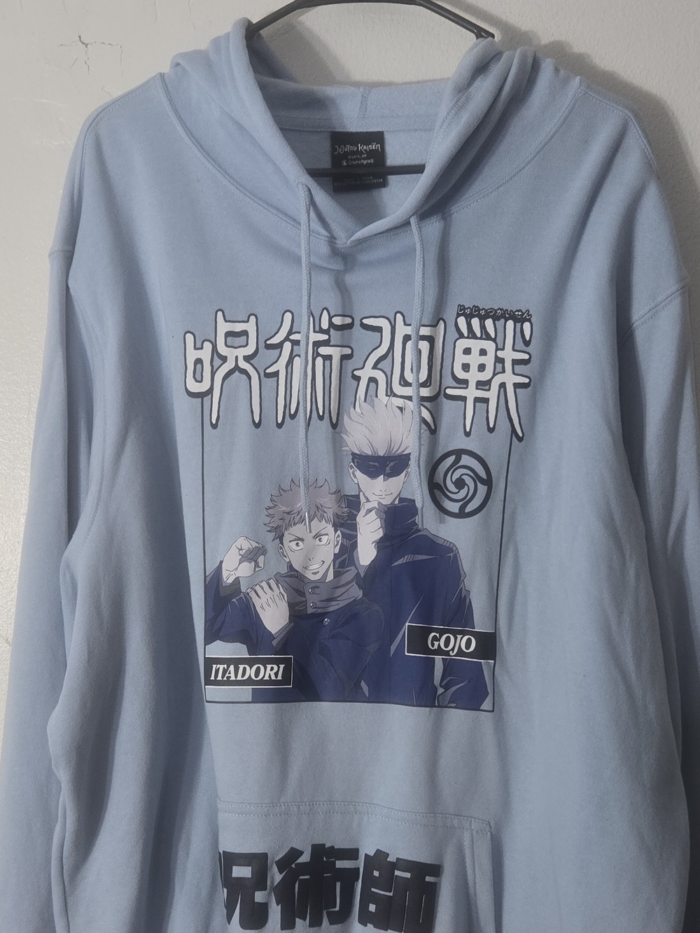 Light Blue Anime Graphic Hoodie Featuring Itadori & Gojo